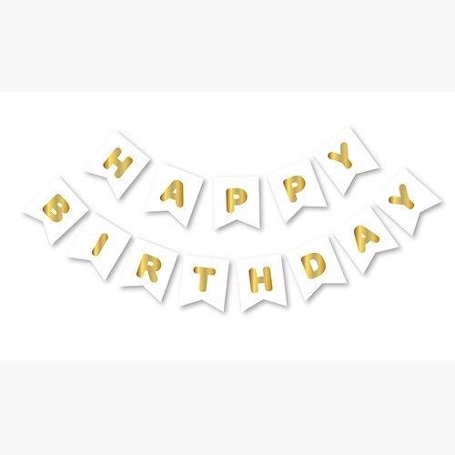 WARAKLI YAZI BANNIR HAPPY BIRTHDAY BEYAZ ALTIN