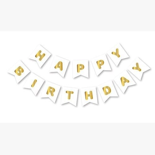 WARAKLI YAZI BANNIR HAPPY BIRTHDAY BEYAZ ALTIN