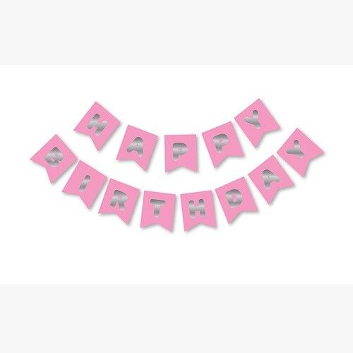 WARAKLI YAZI BANNIR HAPPY BIRTHDAY PEMBE GÜMÜŞ