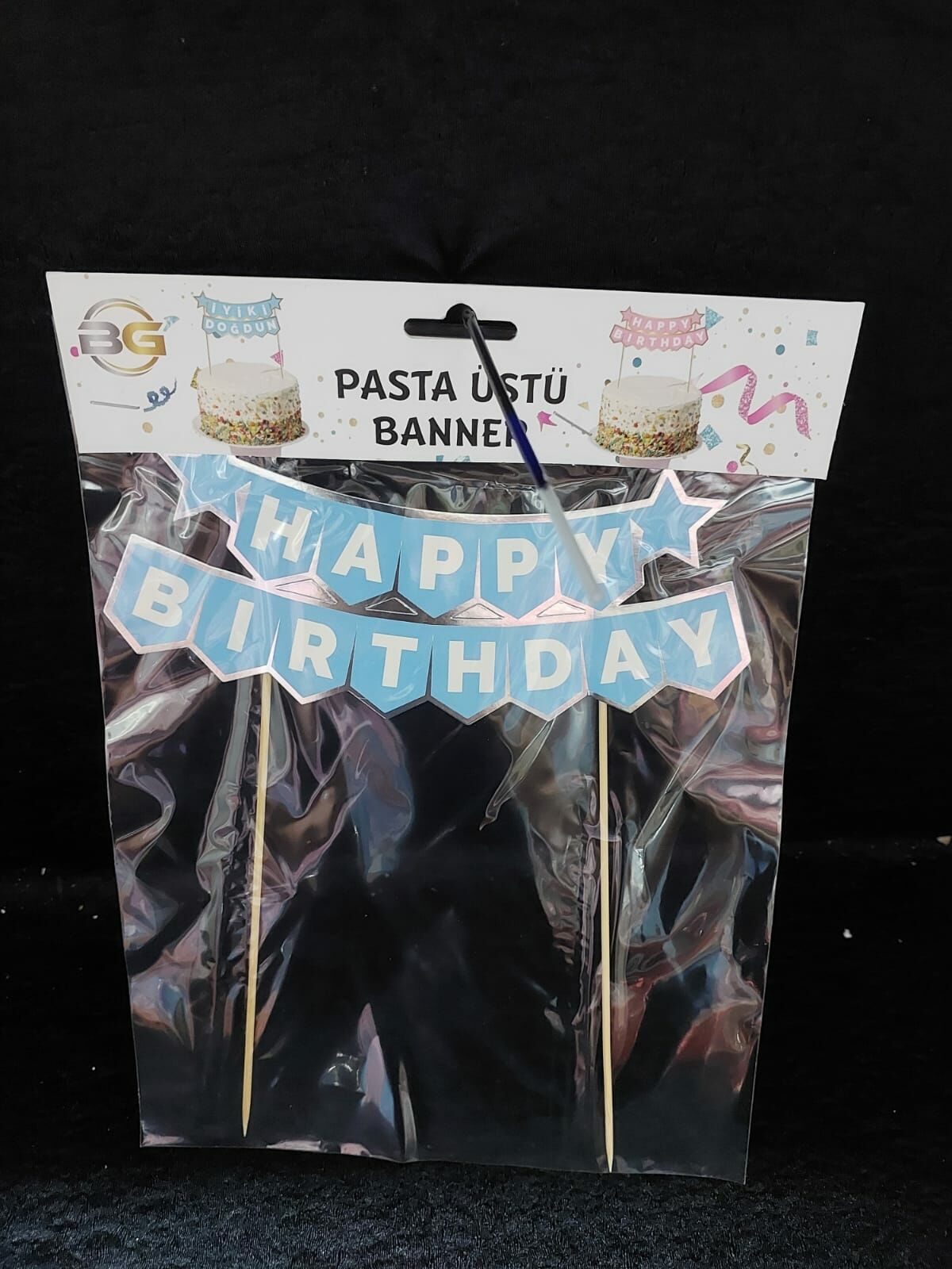 PASTA ÜSTÜ BANNIR HAPPY MAVİ GÜMÜŞ