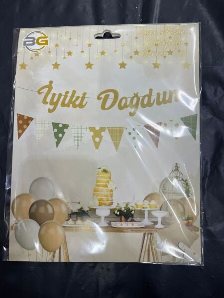 İYİKİ DOĞDUN PUANLI FLAMALI KALOGRAFİ BEJ