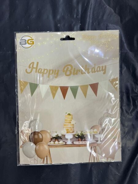 HAPPY BRITHDAY DUZ FLAMALI KALOGRAFİ BEJ