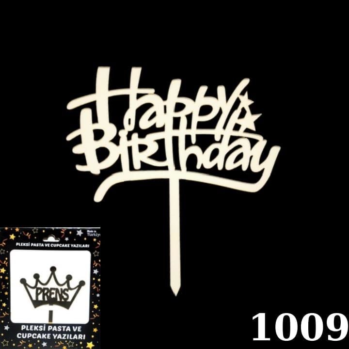 PASTA YAZISI PLEKSİ HAPPY BIRTHDAY KARAGRAFİ ALTIN